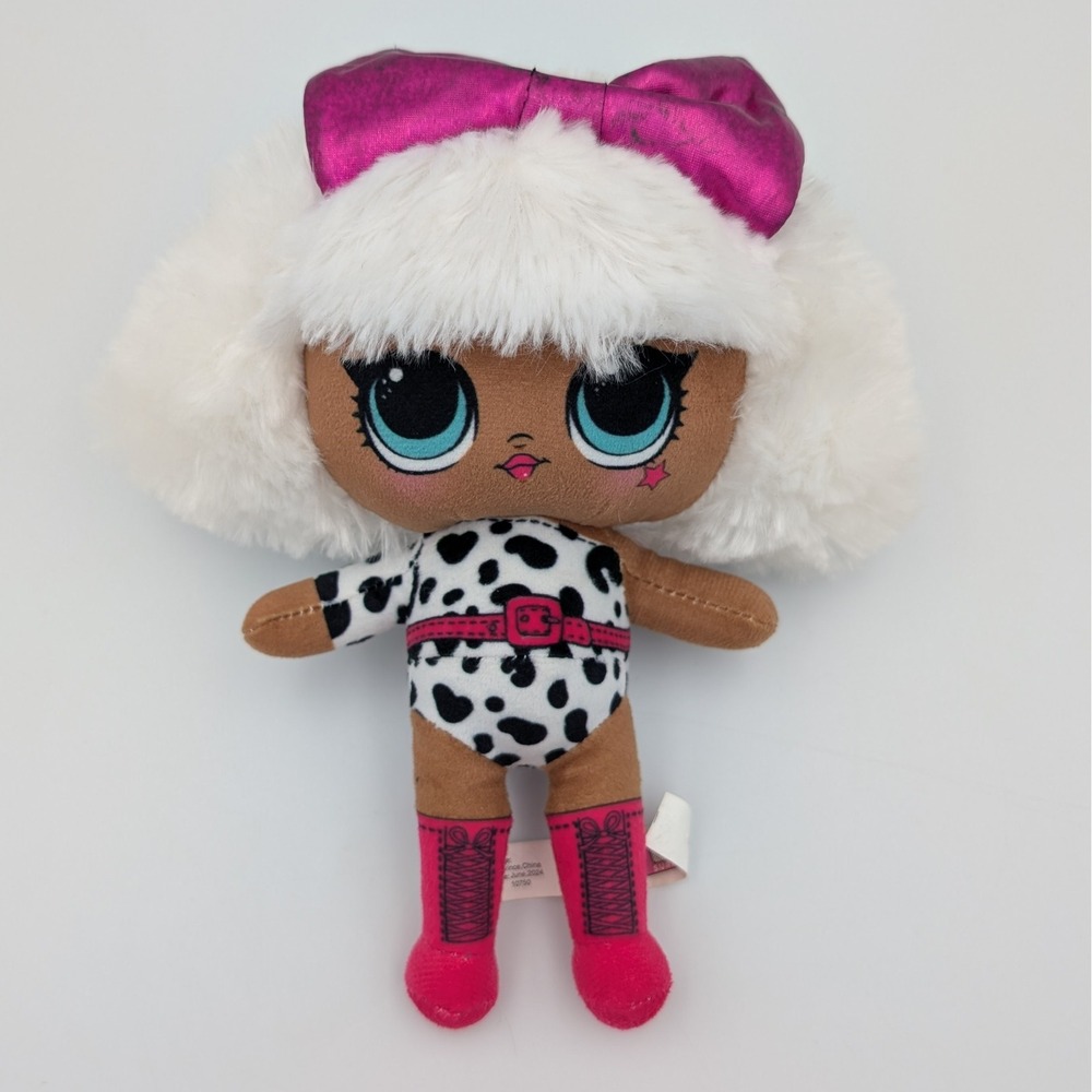 LOL Surprise Diva Plush Doll Toy Factory Leopard Print Pink Bow White Hair 8 in